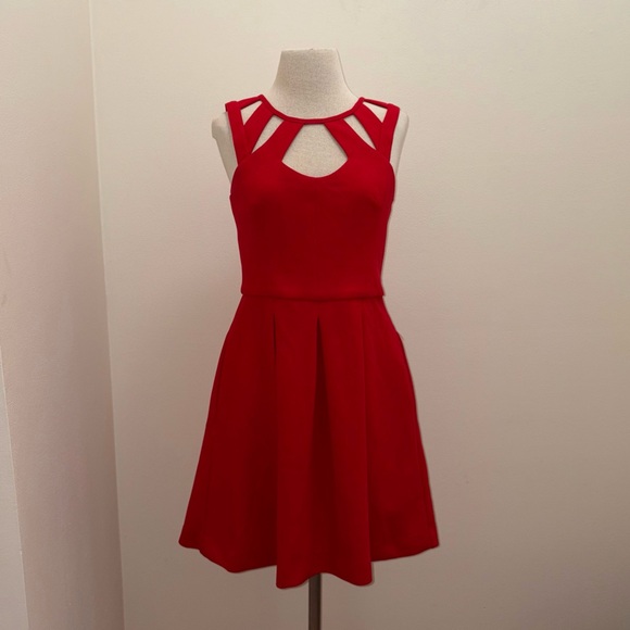 Betsey Johnson Red Cut Out Fit & Flare Dress Size 10 Medium Coquette Y2K Party - Picture 2 of 12